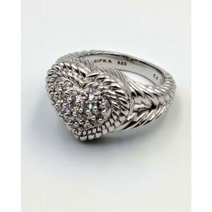 JUDITH RIPKA Sterling 925 Sparkling CZ Pave Heart Double Rope Cable Band…